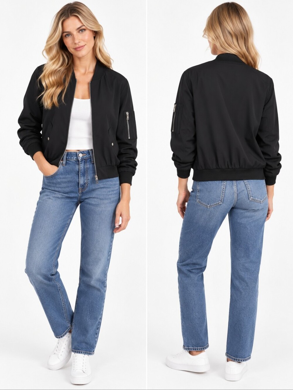 Zara Basic Bomber Jacket Women's L Black Lightweight Utility Streetwear Casual